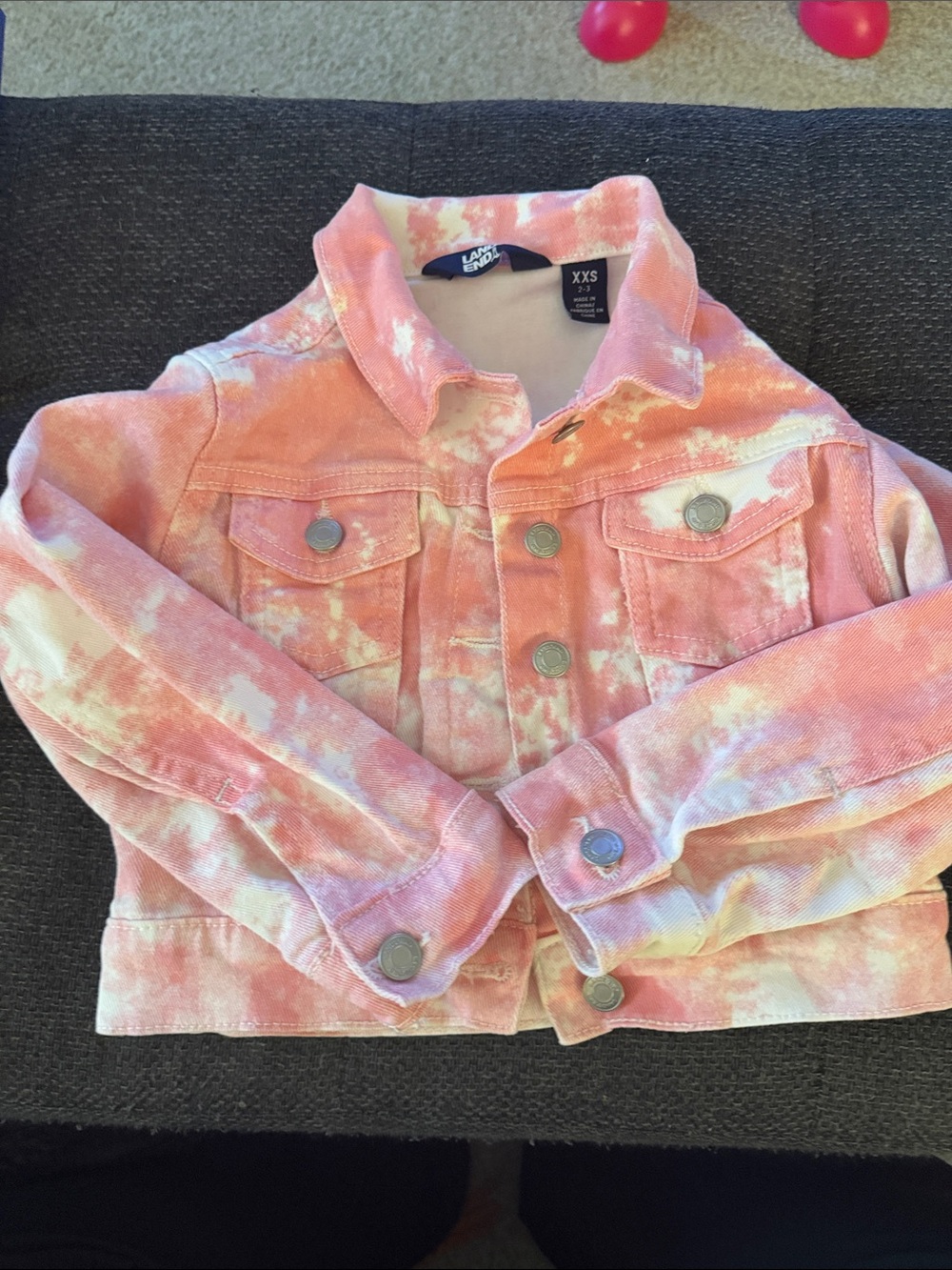 Lands' End Girls' Pink and White Tie-Dye Denim Jacket
